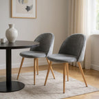Set of Two Gray and Oak Velvet and Metal Dining Side Chairs