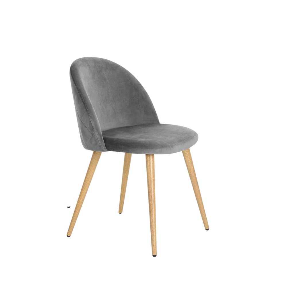 Set of Two Gray and Oak Velvet and Metal Dining Side Chairs