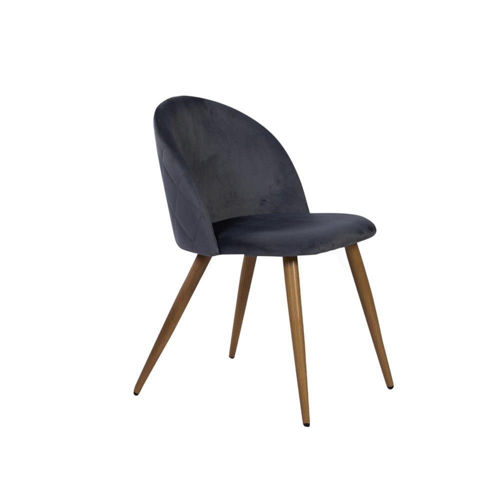 Set of Two Charcoal and Brown Upholstered Velvet Dining Side Chairs