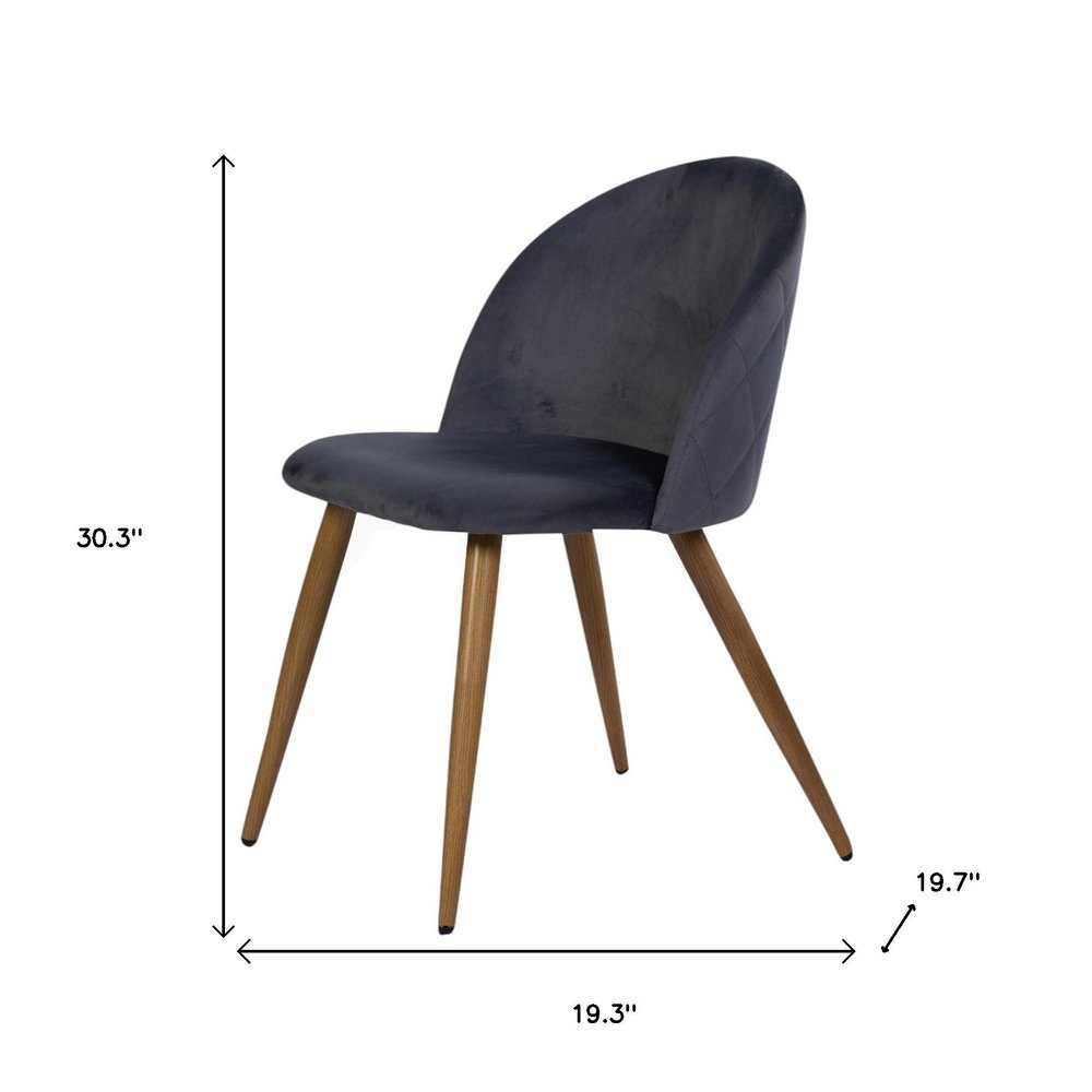 Set of Two Charcoal and Brown Upholstered Velvet Dining Side Chairs