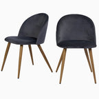 Set of Two Charcoal and Brown Upholstered Velvet Dining Side Chairs