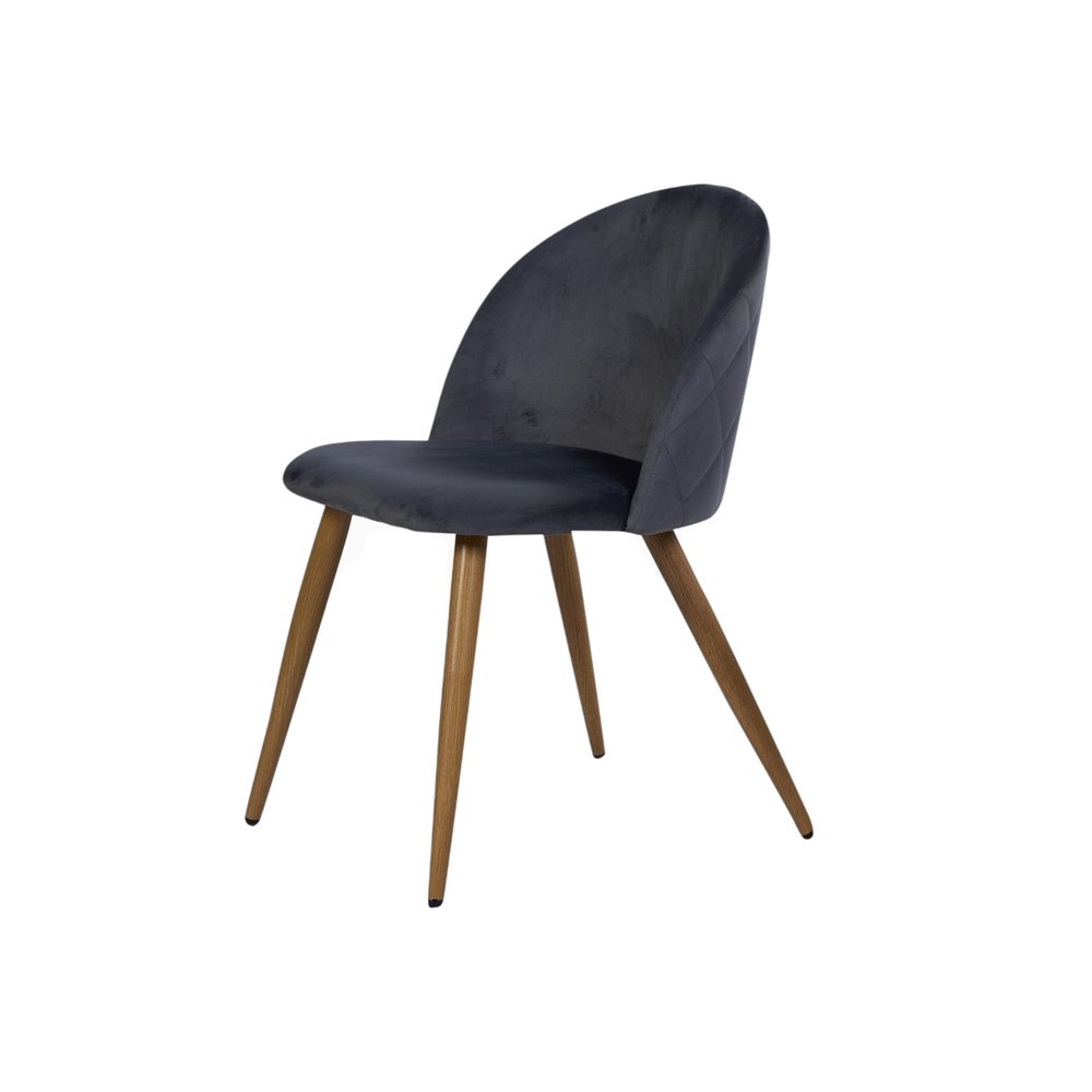 Set of Two Charcoal and Brown Upholstered Velvet Dining Side Chairs