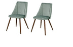 Set of Two Sage and Brown Upholstered Velvet Dining Side Chairs