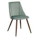 Set of Two Sage and Brown Upholstered Velvet Dining Side Chairs
