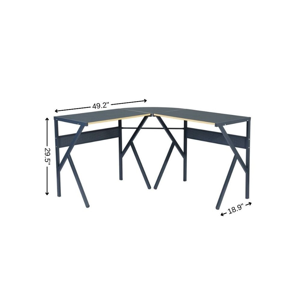 49" Black Wood and Metal Corner H-Shape Computer Desk