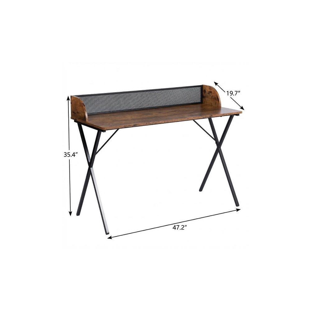 47" Brown and Black Wood and Metal X-Shape Computer Desk
