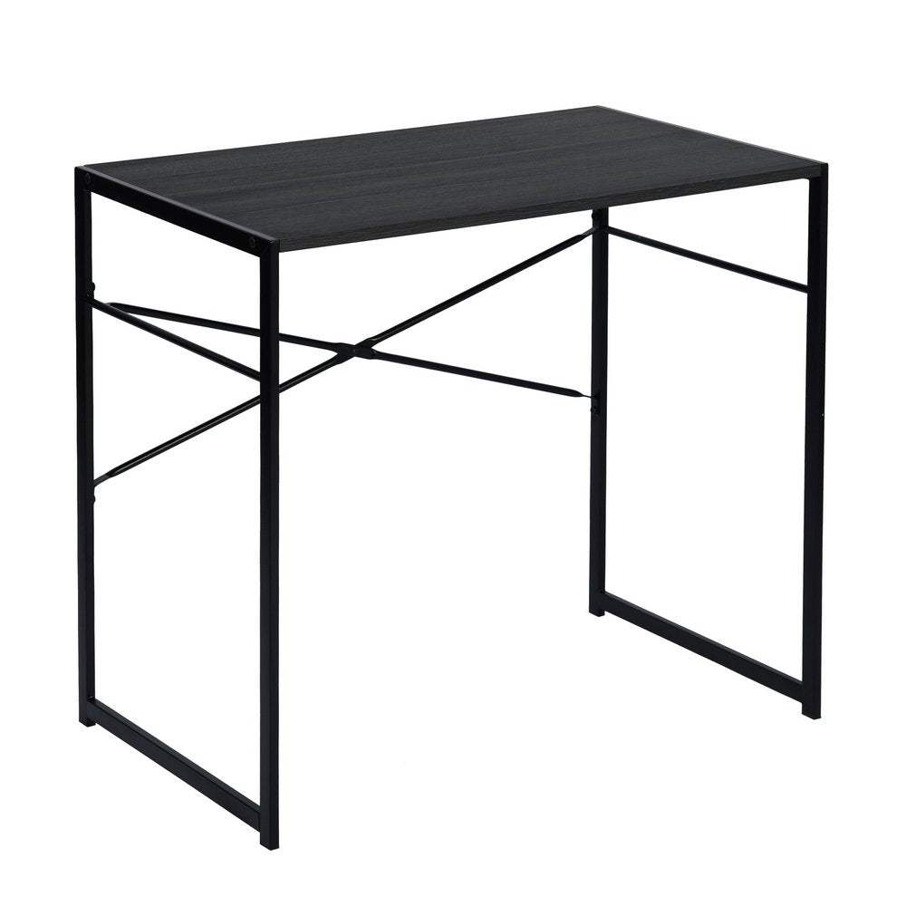 39" Brown and Black Wood and Metal H-Shape Computer Desk