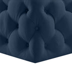 33" Navy Blue Velvet Rolling Tufted Cocktail Ottoman
