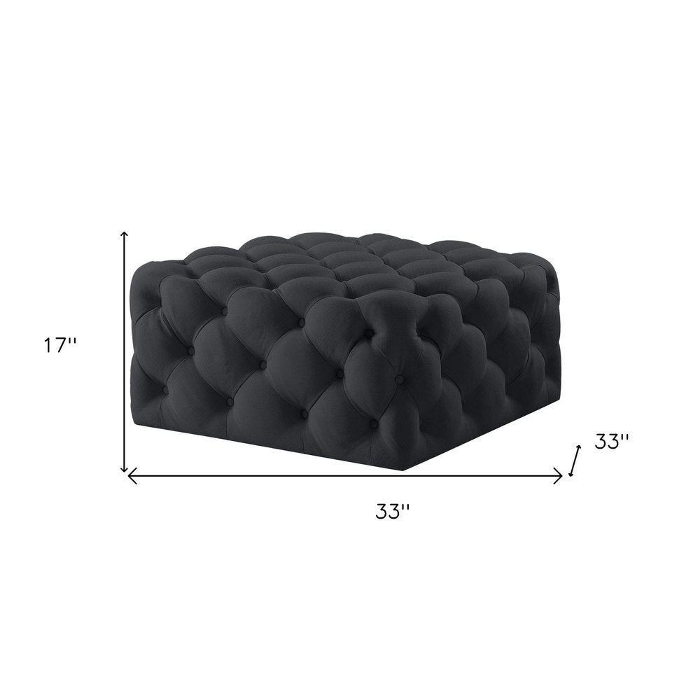 33" Navy Blue Velvet Rolling Tufted Cocktail Ottoman