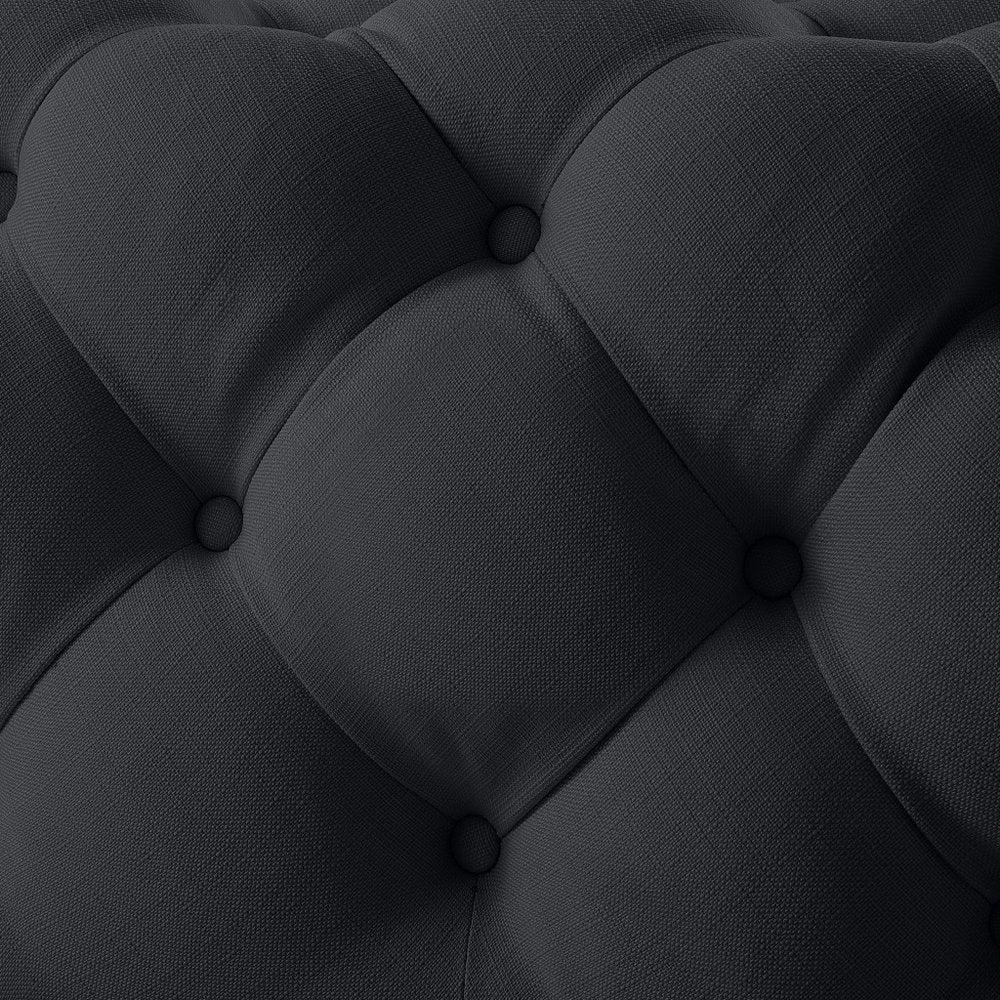 33" Navy Blue Velvet Rolling Tufted Cocktail Ottoman