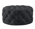 33" Black Linen Tufted Round Cocktail Ottoman