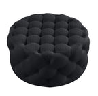 33" Black Linen Tufted Round Cocktail Ottoman