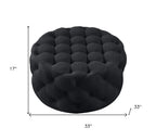 33" Black Linen Tufted Round Cocktail Ottoman