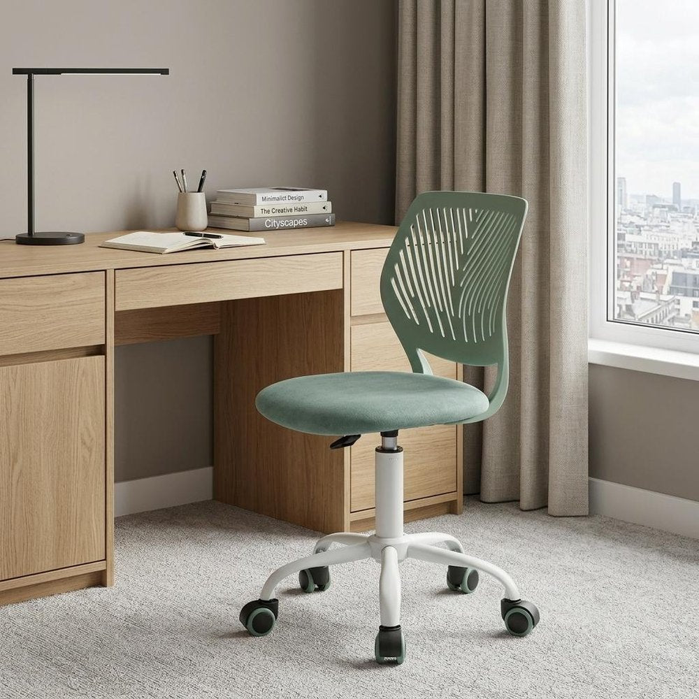 Teal and White Adjustable Height Swivel Rolling Office Chair