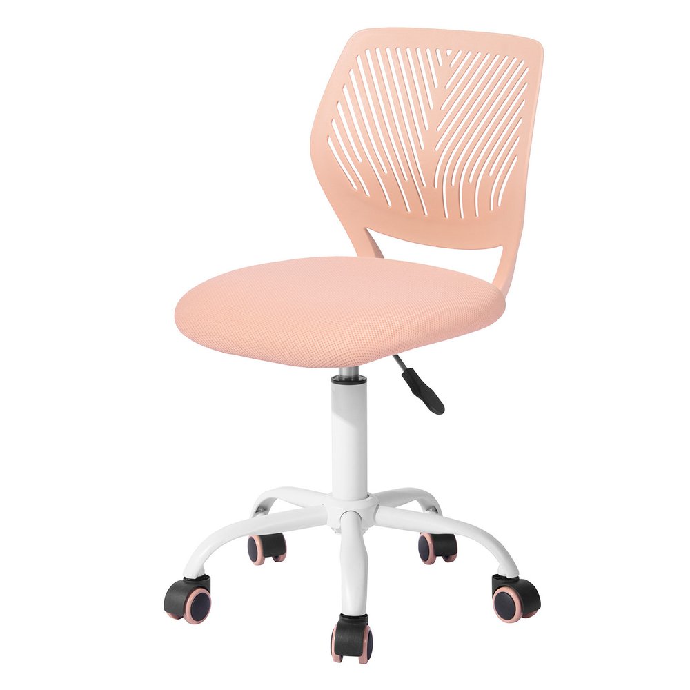 Pink and White Adjustable Height Swivel Rolling Office Chair