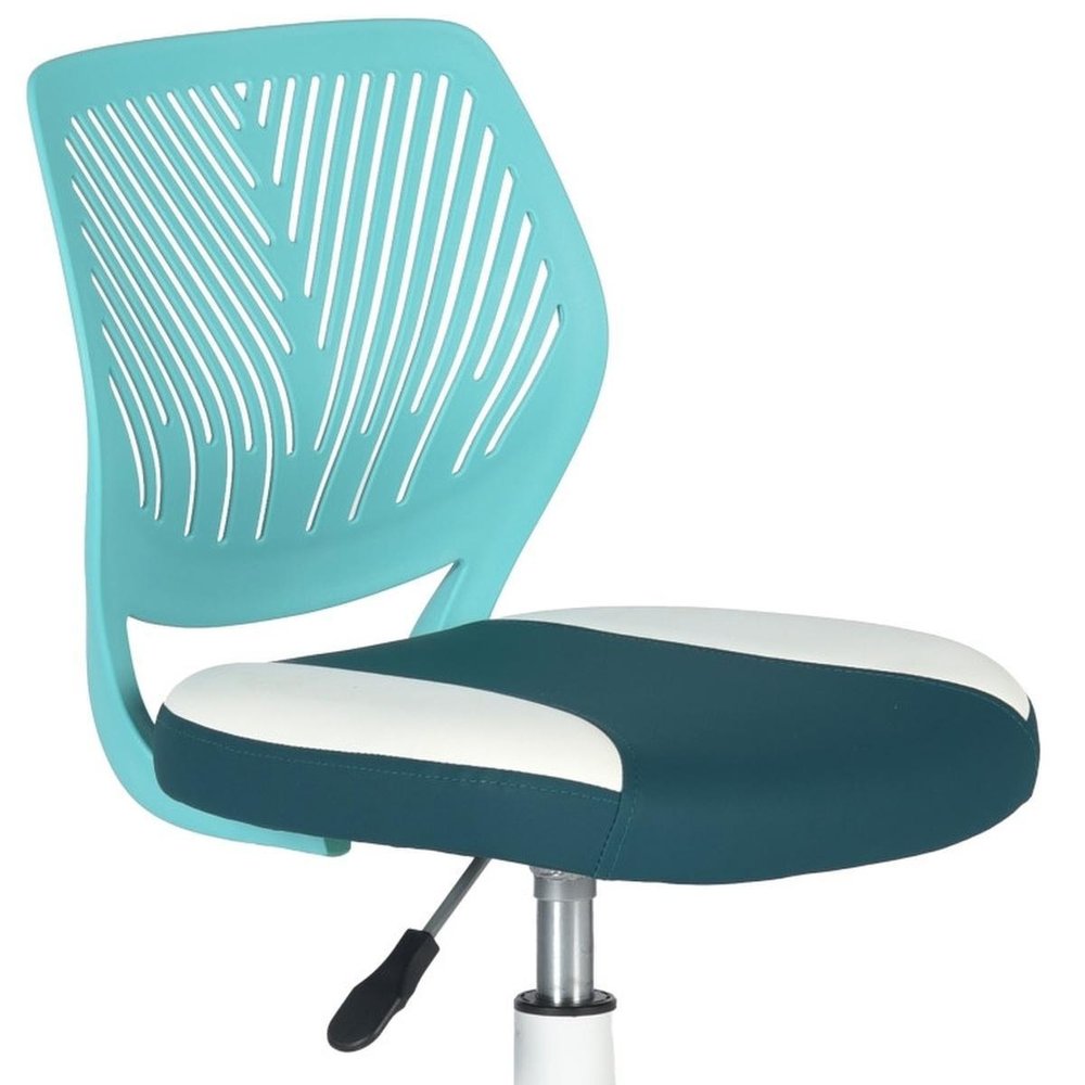 Aqua Teal Blue and White Adjustable Height Swivel Rolling Office Chair