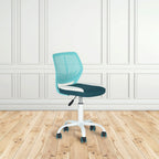 Aqua Teal Blue and White Adjustable Height Swivel Rolling Office Chair