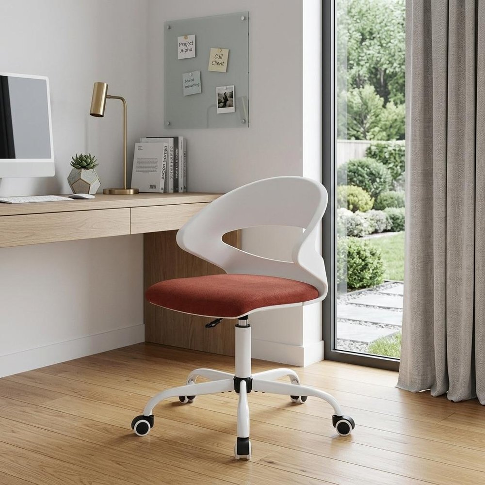 White and Brick Red Adjustable Height Swivel Rolling Office Chair