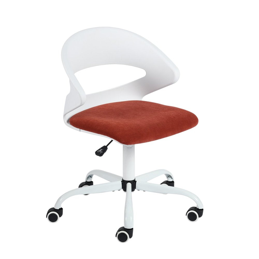 White and Brick Red Adjustable Height Swivel Rolling Office Chair