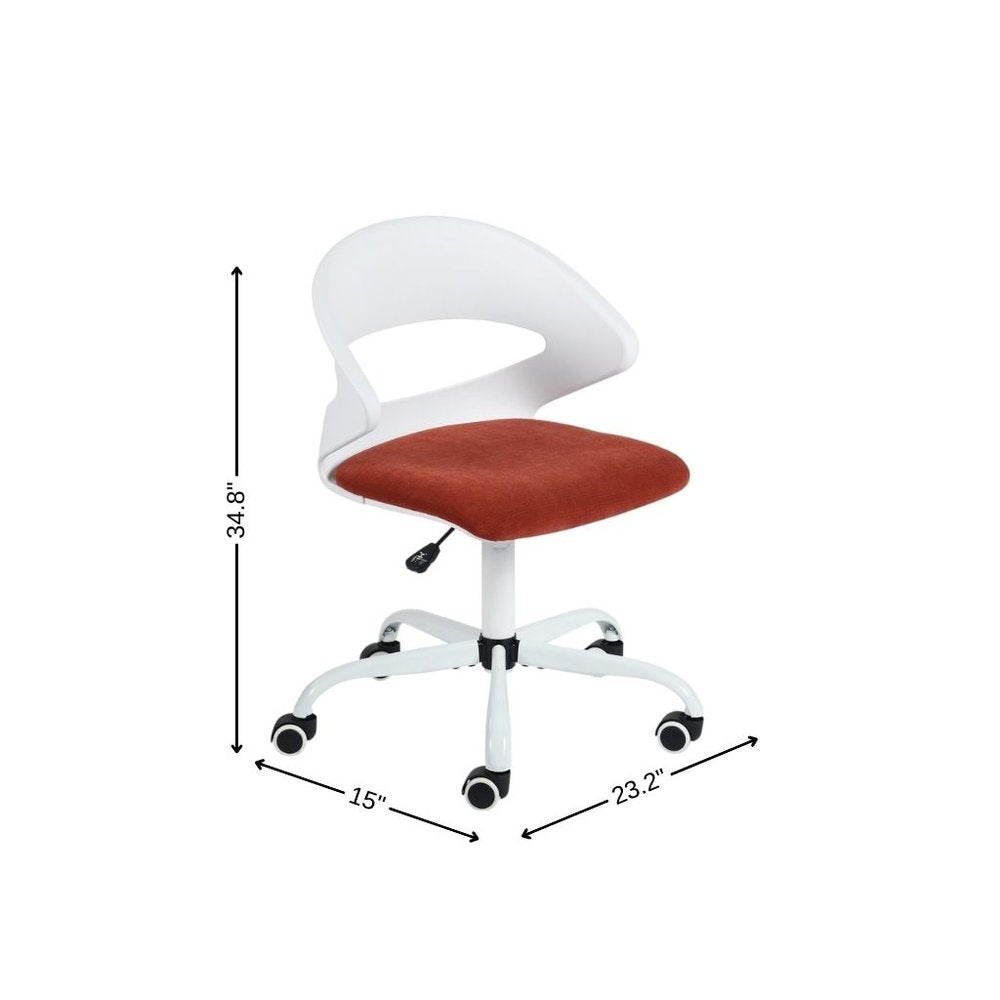 White and Brick Red Adjustable Height Swivel Rolling Office Chair