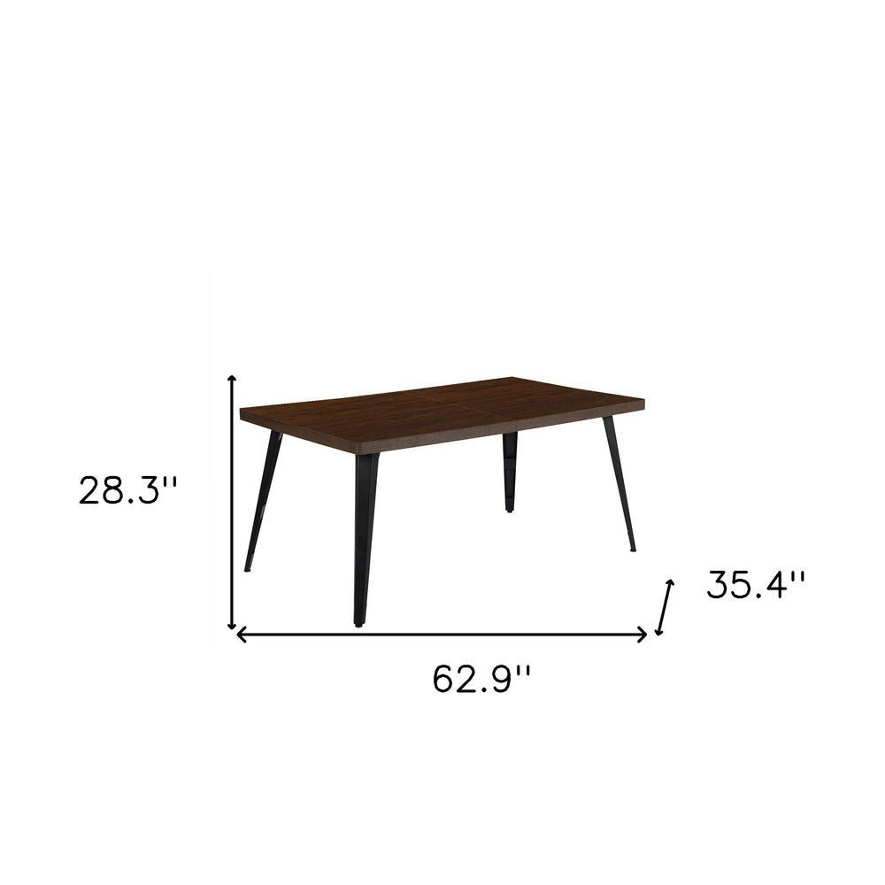 63" Dark Brown and Black Wood and Steel Dining Table
