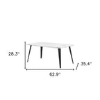 63" White and Black Faux Marble and Metal Dining Table