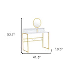 41" White And Gold Faux Marble and Steel Vanity Table with Mirror