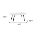 43" White and Black Faux Marble And Steel Coffee Table