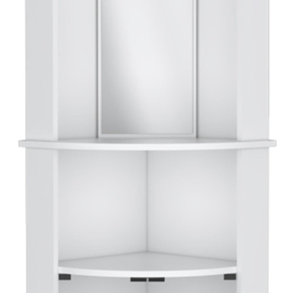 75" White Wood Corner Bar Cabinet With Three Shelves