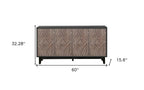 60" Charcoal and Brown Distressed Wood Sideboard with Four Doors