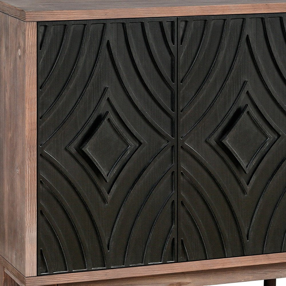 60" Charcoal and Brown Distressed Wood Sideboard with Four Doors