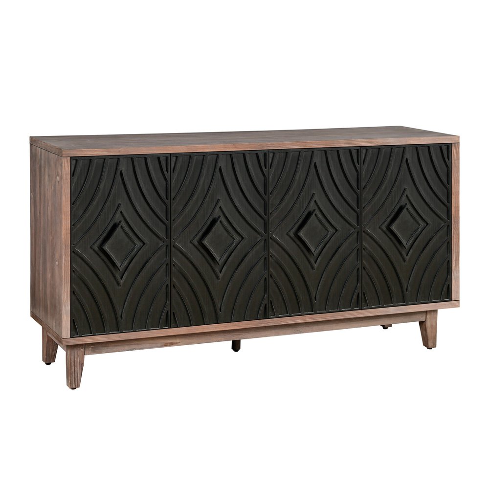 60" Charcoal and Brown Distressed Wood Sideboard with Four Doors