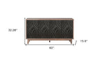 60" Charcoal and Brown Distressed Wood Sideboard with Four Doors