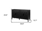 60" Black Distressed Sideboard with Four Doors