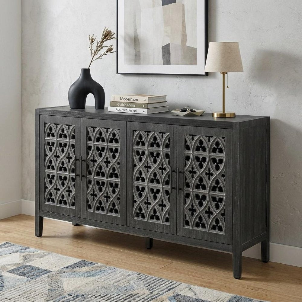 65" Charcoal Distressed Wood Sideboard with Four Doors