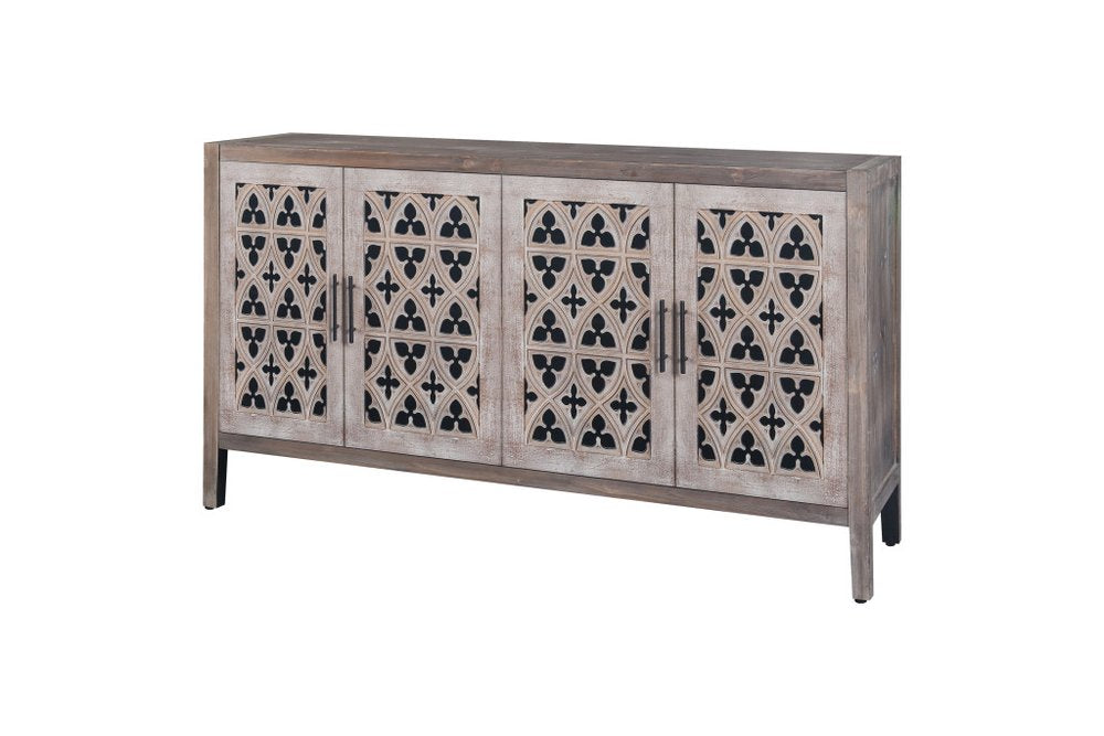 65" Charcoal Distressed Wood Sideboard with Four Doors