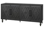 68" Natural Distressed Carved Geometric Sideboard with Four Doors