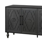 68" Natural Distressed Carved Geometric Sideboard with Four Doors