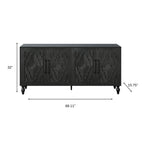 68" Natural Distressed Carved Geometric Sideboard with Four Doors