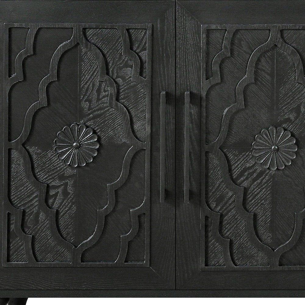 68" Natural Distressed Carved Geometric Sideboard with Four Doors
