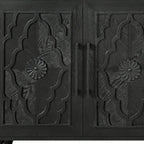68" Natural Distressed Carved Geometric Sideboard with Four Doors