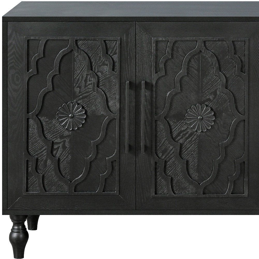 68" Natural Distressed Carved Geometric Sideboard with Four Doors