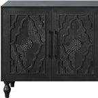 68" Natural Distressed Carved Geometric Sideboard with Four Doors