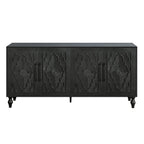 68" Natural Distressed Carved Geometric Sideboard with Four Doors