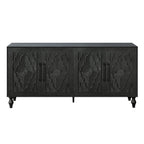 68" Natural Distressed Carved Geometric Sideboard with Four Doors