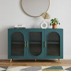 60" Teal Blue Ribbed Texture Sideboard with Four Doors