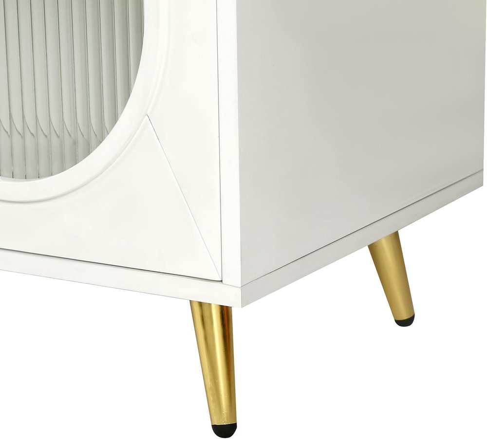 60" Teal Blue Ribbed Texture Sideboard with Four Doors