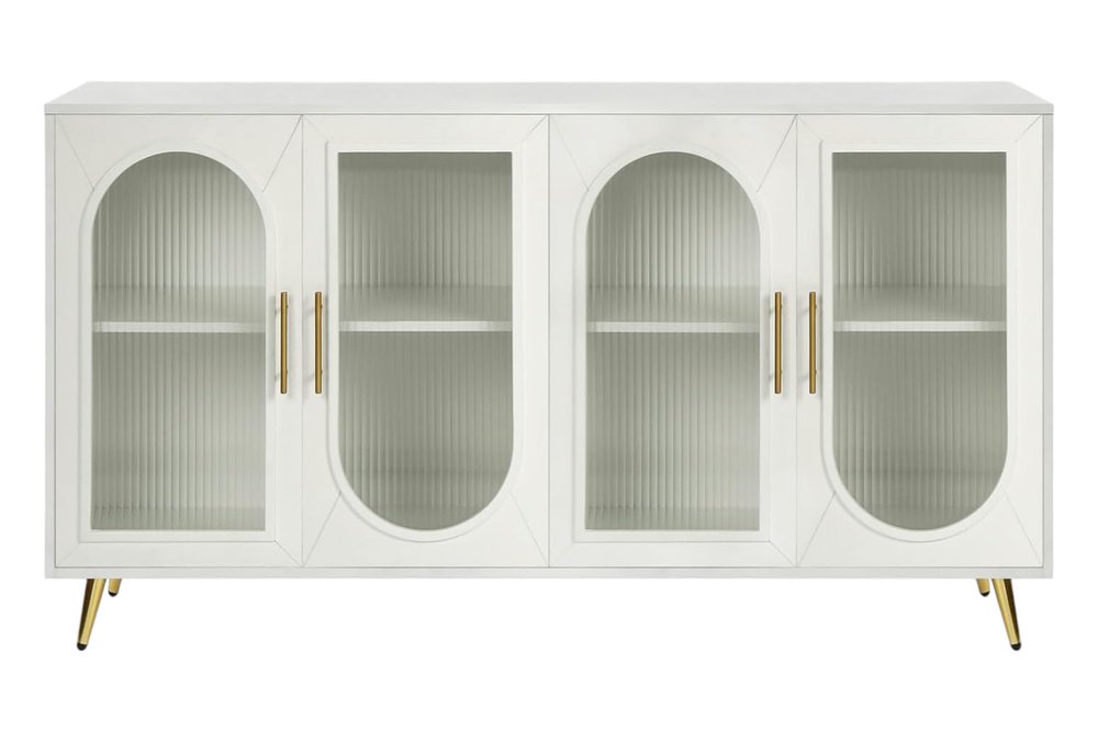 60" Teal Blue Ribbed Texture Sideboard with Four Doors