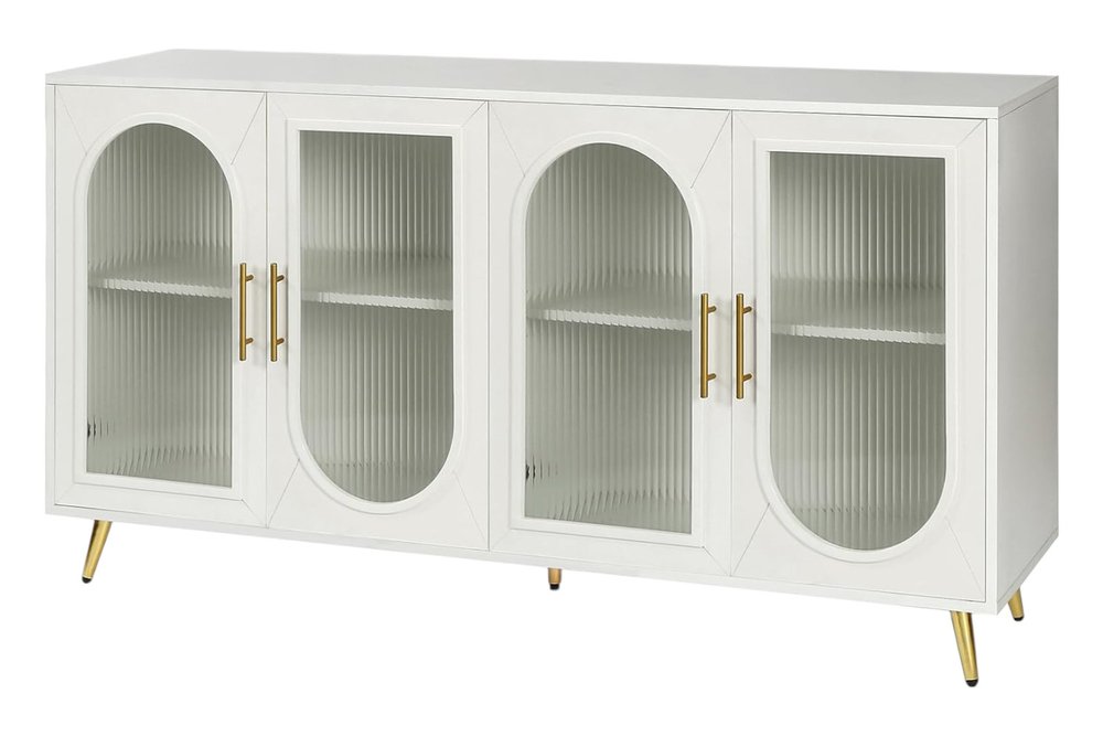 60" Teal Blue Ribbed Texture Sideboard with Four Doors