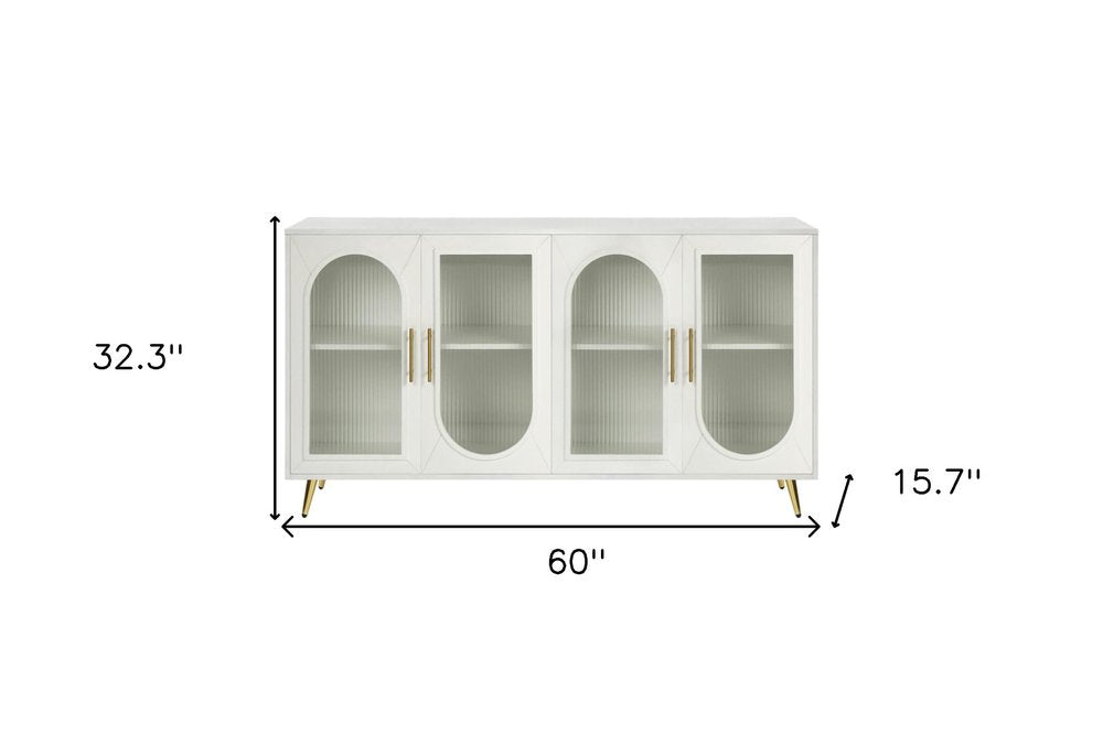 60" Teal Blue Ribbed Texture Sideboard with Four Doors